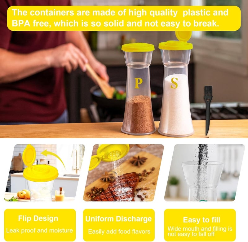 CEILUPY Set of 2 Clear Salt and Pepper Shakers, Plastic Spice Jars with Colorful Lids, Leakproof Moisture-Proof for Home Kitchen Restaurant, Camping, Travel, Picnic (Yllow) - Image 4